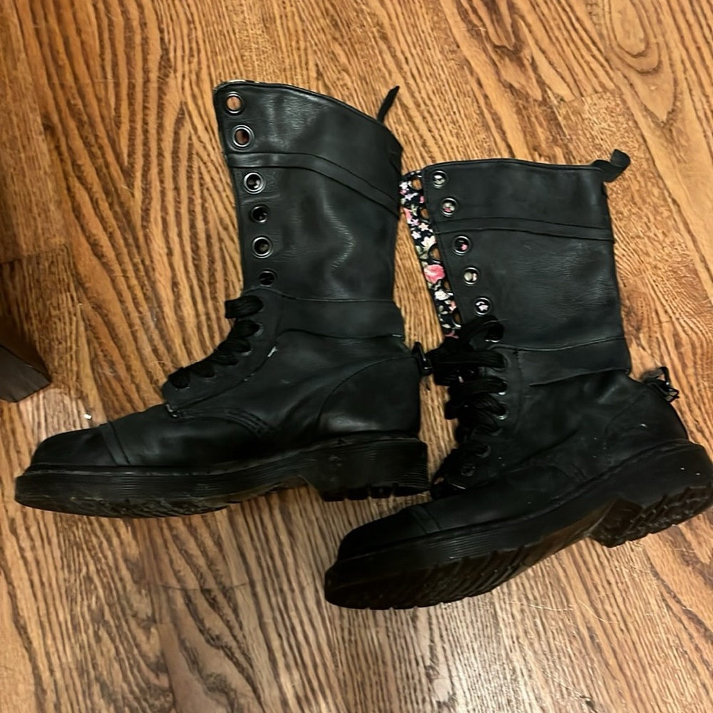 Dr. Martens Black Women's Combat Boots with Floral Lining
